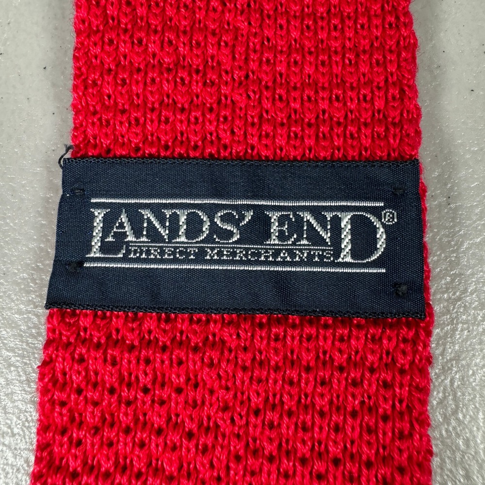 Lands End Neck Tie Red Cotton Square Knit Skinny Slim Made In USA Vintage - Picture 6 of 11